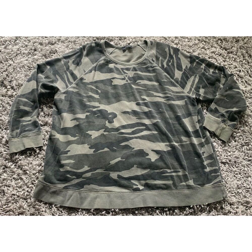 Lucky Brand BOHO green CAMOUFLAGE CAMO Crew Neck Pull Over Sweatshirt sz XXL 2X